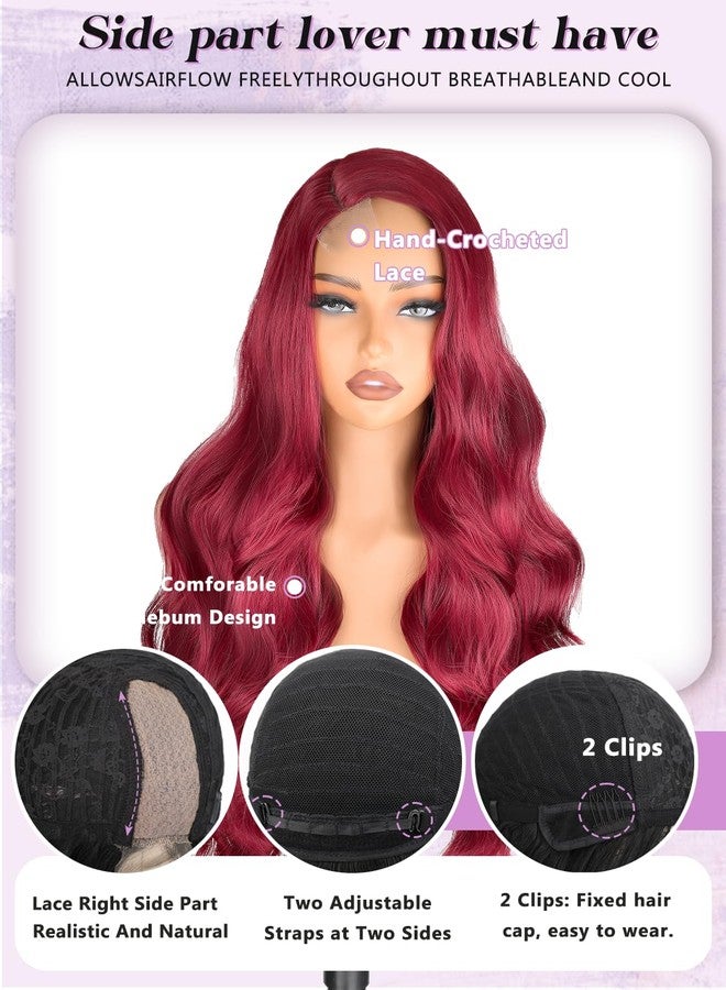 NOSTALGIA 99j Burgundy Wig Glueless Long Wavy Red Wigs for Women 28 Inch Curly Wig Side Part Wine Red Colored Wigs for Daily PartyUse - Image 4